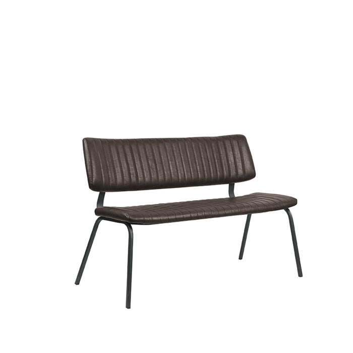 LABEL51 Gusto eetkamerbank in donkerbruin kunstleder met een gestreept design en zwart metalen frame, 120 cm breed.