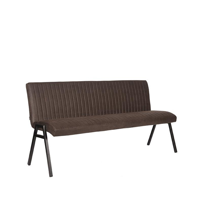 LABEL51 Matz eetkamerbank in antraciet kunstleder met verticale stiknaden en zwart metalen frame, 175 cm breed.