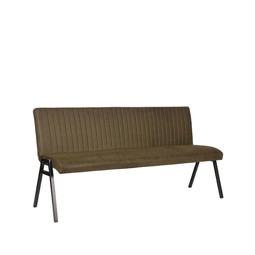 LABEL51 Matz eetkamerbank in army kunstleder, 175 cm breed met verticale stiksels en zwart metalen poten.
