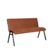 LABEL51 Matz eetkamerbank in cognac microvezel met verticaal stiksel en zwart metalen V-frame, 145 cm breed.