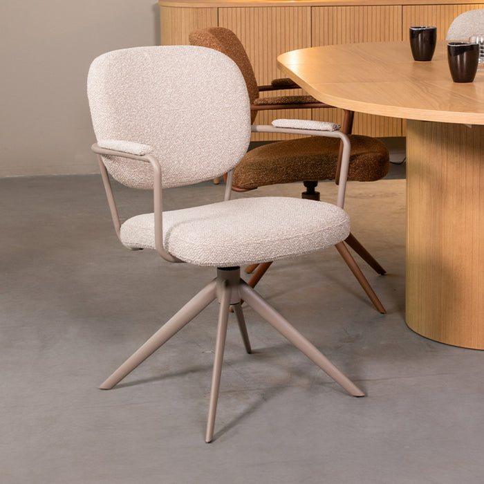 LABEL51 Eetkamerstoel Basel - Naturel - Boucle - Taupe Frame - Draaibaar-Eetkamerstoelen-LABEL51