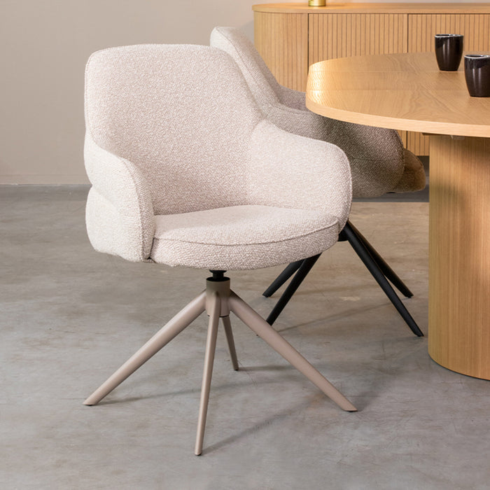 LABEL51 Eetkamerstoel Bern - Naturel - Boucle - Taupe Frame - Draaibaar-Eetkamerstoelen-LABEL51