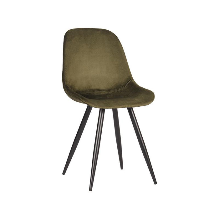 LABEL51 Capri eetkamerstoel in army fluweel met slanke zwarte metalen poten, 46x56x88 cm.