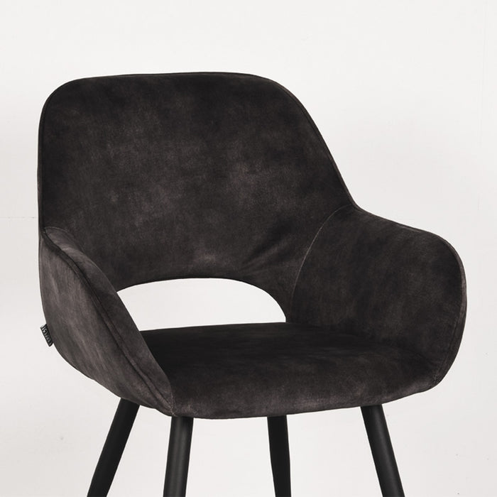 LABEL51 Eetkamerstoel Fer Antraciet Velours 58x57x87 cm-Eetkamerstoelen-LABEL51