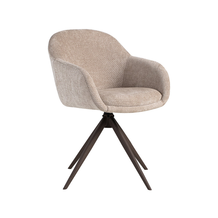 LABEL51 Fiby eetkamerstoel in clay chenille stof met draaibare zitting en bronskleurig metalen onderstel.