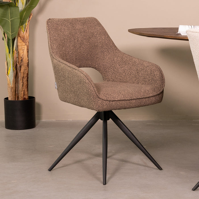 LABEL51 Eetkamerstoel Finley - Bruin - Boucle - Draaibaar-Eetkamerstoelen-LABEL51