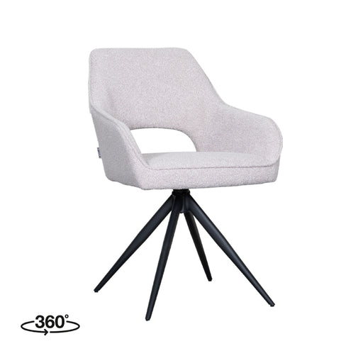 LABEL51 Eetkamerstoel Finley - Naturel - Boucle - Black Frame - Draaibaar-Eetkamerstoelen-LABEL51