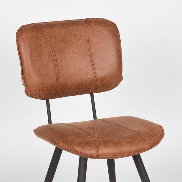 LABEL51 Eetkamerstoel Fos Cognac Leder Zwart Metalen Frame 49x60x87 cm-Eetkamerstoelen-LABEL51