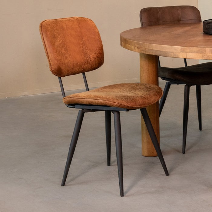 LABEL51 Eetkamerstoel Fos Cognac Leder Zwart Metalen Frame 49x60x87 cm-Eetkamerstoelen-LABEL51