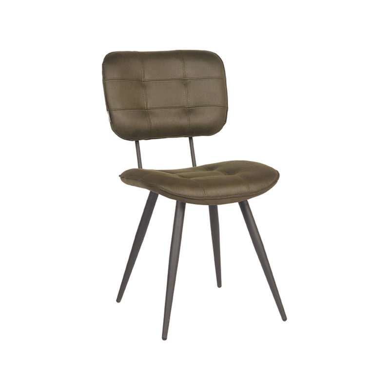 LABEL51 Gus eetkamerstoel in army microvezel met zwart metalen onderstel en doorgestikt design.