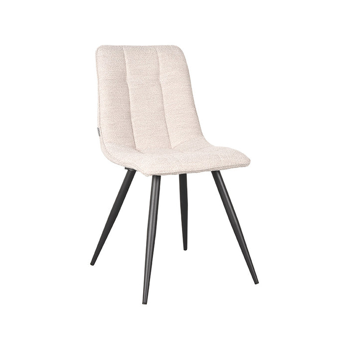 LABEL51 Jelt eetkamerstoel in naturel bouclé stof met zwart metalen onderstel, 45x56x84 cm.