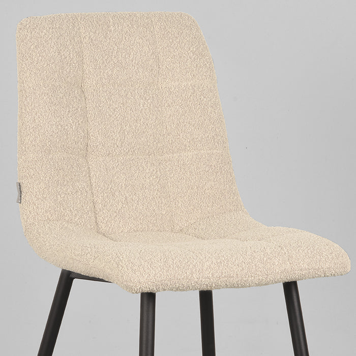 LABEL51 Eetkamerstoel Juul Zand Boucle Zwart Metalen Frame 54x45x89 cm-Eetkamerstoelen-LABEL51