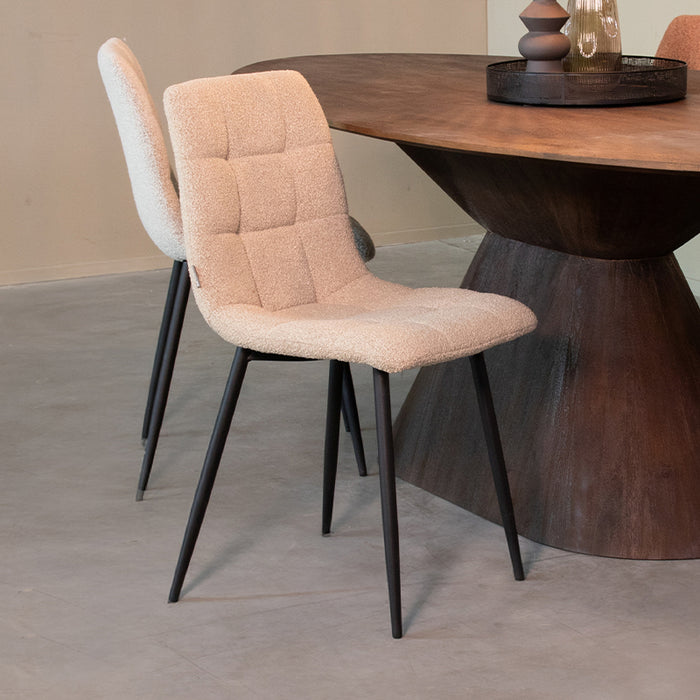 LABEL51 Eetkamerstoel Juul Zand Boucle Zwart Metalen Frame 54x45x89 cm-Eetkamerstoelen-LABEL51