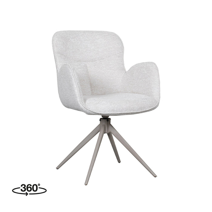 LABEL51 Lasse eetkamerstoel in naturel canyon stof met draaibaar taupe metalen onderstel.