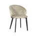 Beige eetkamerstoel Logan met ronde kuipzitting in Elegance-stof op een zwart metalen frame, 57x62x84 cm.