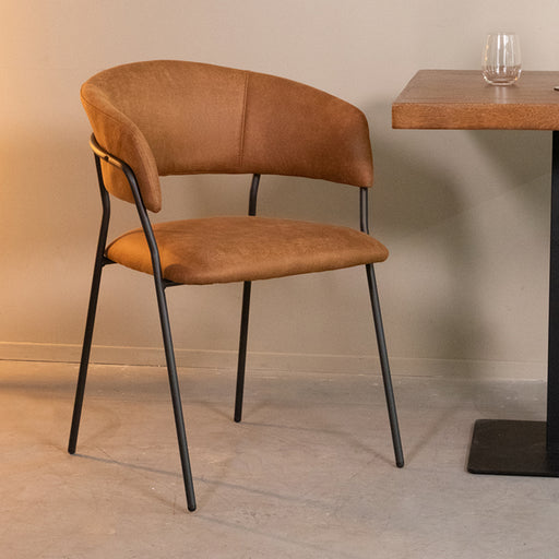 LABEL51 Eetkamerstoel Luuk - Cognac - Micro Suede - Black Frame-Eetkamerstoelen-LABEL51
