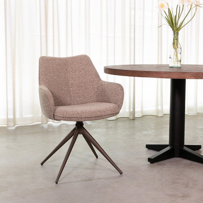 LABEL51 Eetkamerstoel Sawa Bouclé Mushroom Draaibaar Bronze Onderstel-Eetkamerstoelen-LABEL51