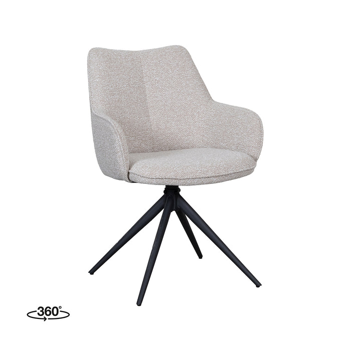 LABEL51 Eetkamerstoel Sawa Bouclé Naturel Draaibaar Zwart Onderstel-Eetkamerstoelen-LABEL51