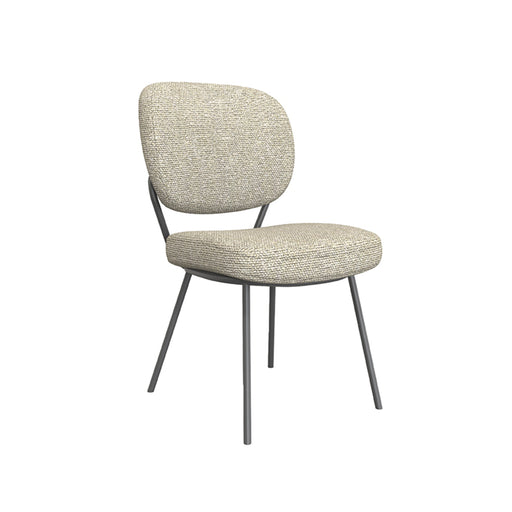 LABEL51 Singapore eetkamerstoel in naturel bouclé stof met slanke metalen poten, 49x63x90 cm.