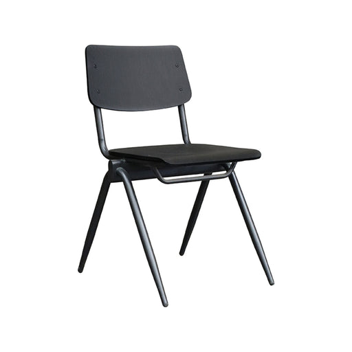 LABEL51 Solid eetkamerstoel in zwart hout met een robuust zwart metalen frame, 49x55x81 cm.