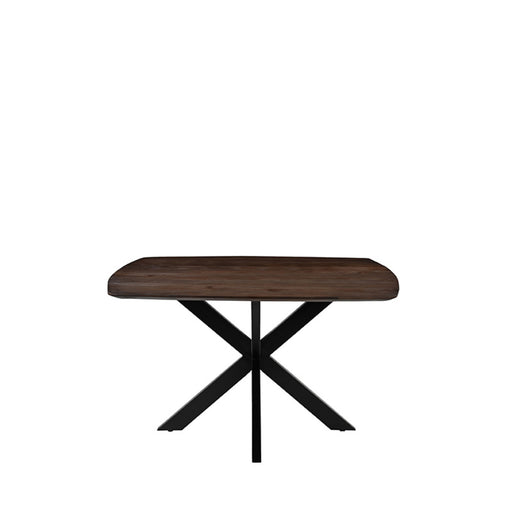 LABEL51 Blake eettafel van 140x140 cm in espresso mangohout met een zwart metalen kruispoot.