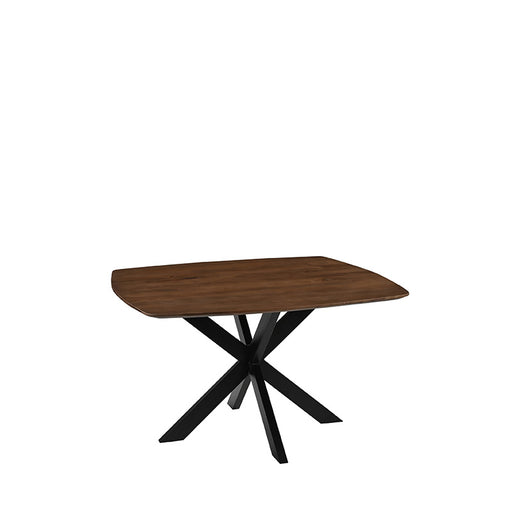 LABEL51 Blake eettafel van 130 cm met rond mangohouten blad en zwart metalen kruispoot.