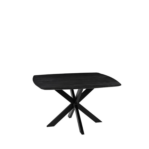LABEL51 Blake ronde eettafel van 130 cm in zwart mangohout met een modern kruispoot onderstel.