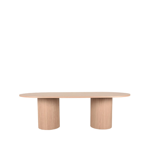 LABEL51 Oliva ovale eettafel van 240 cm in naturel eikenhout met twee robuuste cilindervormige poten.