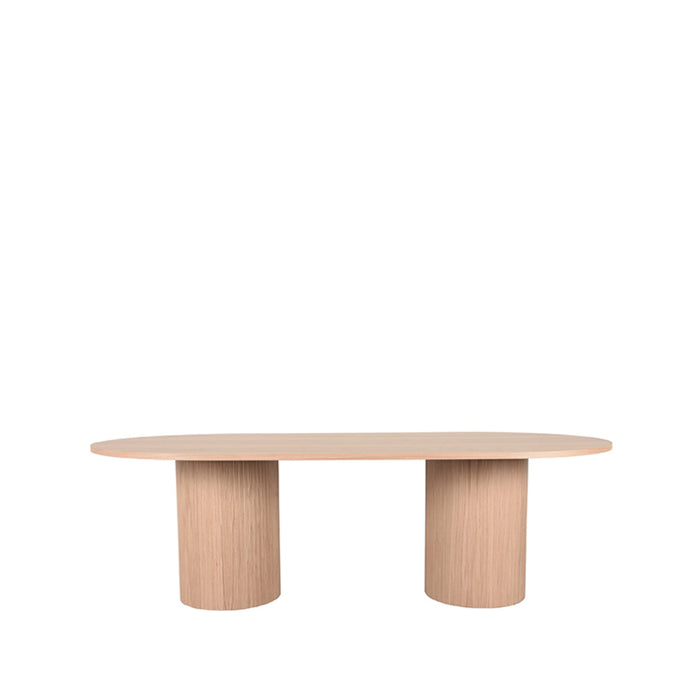 LABEL51 Oliva ovale eettafel van 240 cm in naturel eikenhout met twee robuuste cilindervormige poten.