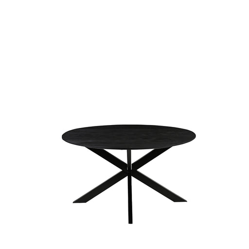 Ronde zwarte eettafel Otis van 130 cm gemaakt van mangohout met een stijlvol kruispoot onderstel.