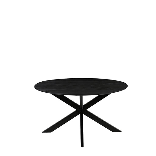 LABEL51 Otis ronde eettafel van 140 cm in zwart mangohout met een modern kruisvormig onderstel.
