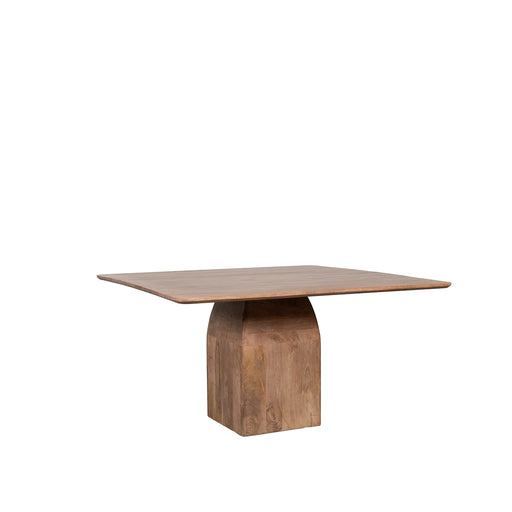 LABEL51 Ingo eettafel van nature smooth mangohout met een vierkant blad en robuuste centrale voet.