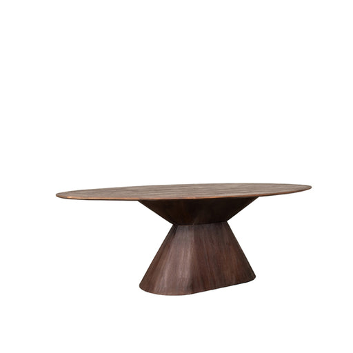 Ovale LABEL51 Jagger eettafel van 220 cm in donker espresso mangohout met een robuuste, kegelvormige voet.