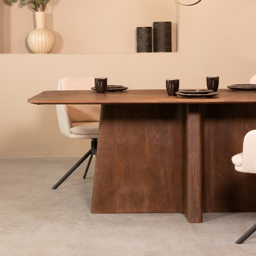 LABEL51 Scott eettafel van espresso mangohout met robuust onderstel, 200 cm lang.