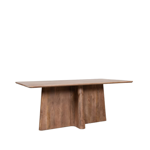 LABEL51 Scott eettafel van mangohout in nature smooth, 220x100 cm met geometrisch houten onderstel.