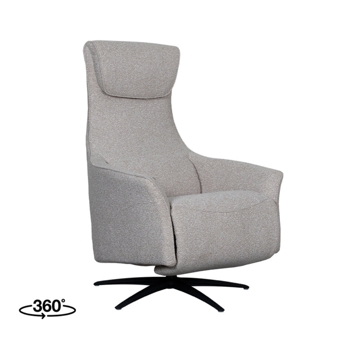 LABEL51 Lund fauteuil in naturel bouclé met draaibaar onderstel en elektrische verstelbare relaxfunctie.