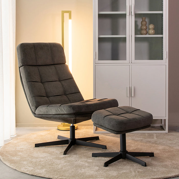 LABEL51 Fauteuil Alvar - Antraciet - Velvet - Incl. Hocker-Fauteuils-LABEL51