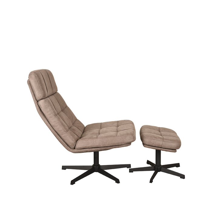 LABEL51 Fauteuil Alvar - Taupe - Kunstleder - Incl. Hocker-Poefs-LABEL51