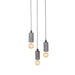 LABEL51 Fresco hanglamp met drie grijze betonnen cilinders en zichtbare E27 lichtbronnen aan zwarte snoeren.