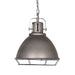 Industriële LABEL51 hanglamp Spot in burned steel metaal met een robuuste kap en beschermend rooster.