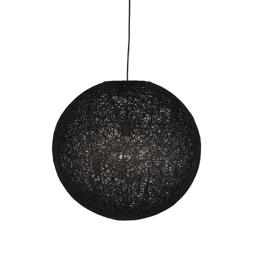LABEL51 Twist bolvormige hanglamp van zwart vlas met een diameter van 45 cm en een verfijnde textuur.