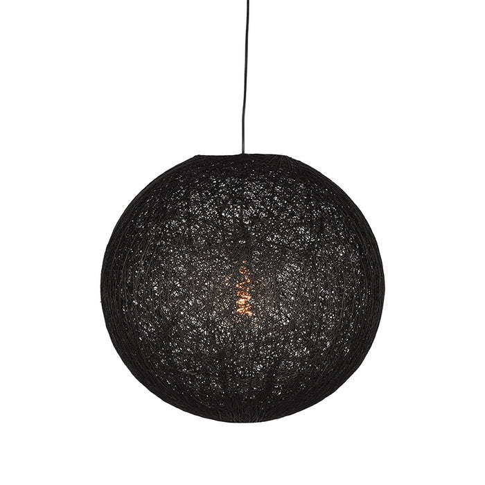 LABEL51 Twist bolvormige hanglamp van zwart vlas met een diameter van 45 cm en een verfijnde textuur.