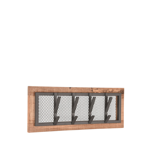 LABEL51 kapstok van 75x11x30 cm met burned steel frame, metalen gaaswerk en robuuste houten omlijsting.