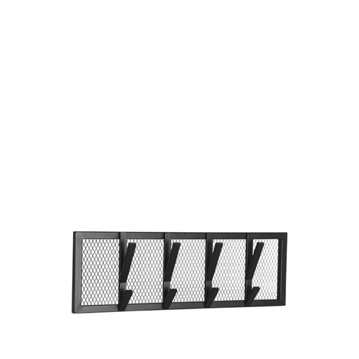 LABEL51 Gruff kapstok van zwart metaal met gaasstructuur en vier haken, afmeting 70x9x22 cm.