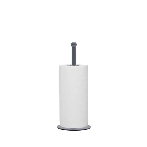 LABEL51 keukenrolhouder van antiek grijs metaal, 33 cm hoog met een compact rond grondvlak.