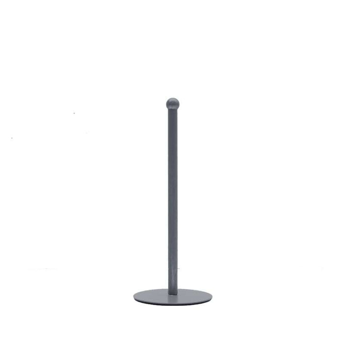 LABEL51 keukenrolhouder van antiek grijs metaal met een hoogte van 33 cm en een compact rond voetstuk.