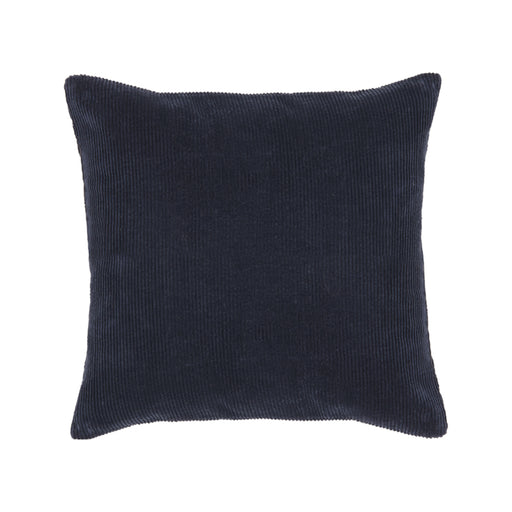 Vierkant navy blauw sierkussen van 45x45 cm met een stijlvolle geribde katoenen textuur.