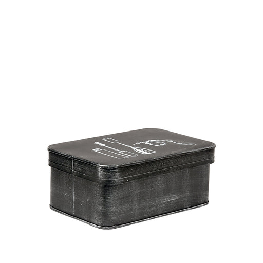LABEL51 antiek zwarte metalen make-up opbergdoos met print, 21x15x9 cm.