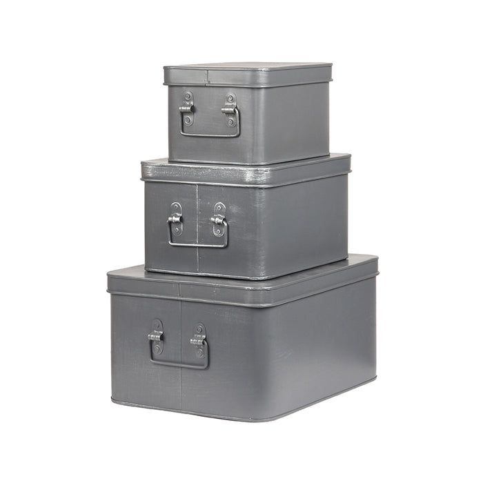 LABEL51 Media Opbergbox Antiek Grijs Metaal L 27x21x16 cm-Opbergdozen en manden-LABEL51