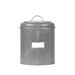 Antiek grijs metalen opbergblik XL met deksel, handvat en labelhouder, 20x20x25 cm.